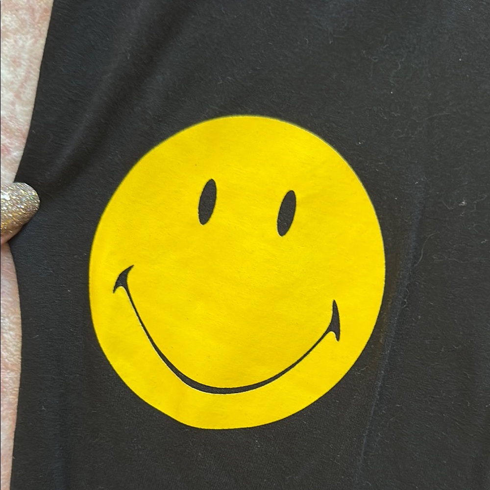Women’s Black Leggings with Smiley Face Knee Graphic L - Picture 3 of 7